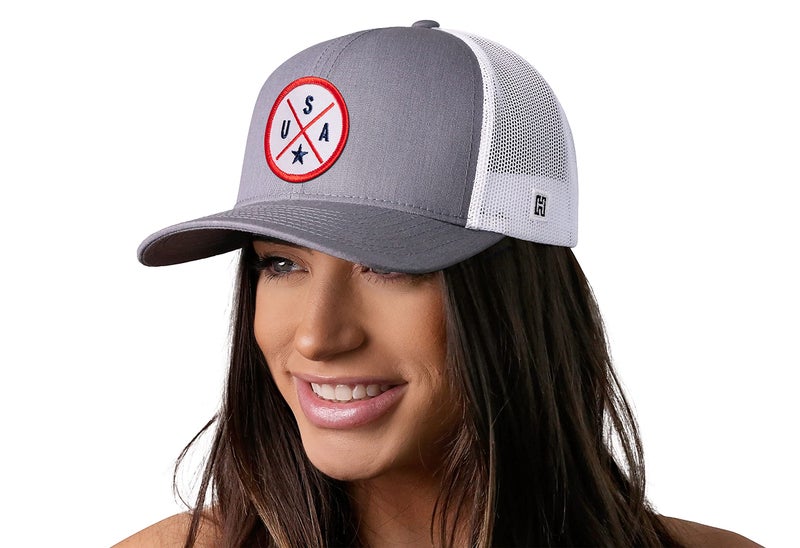 HAKA United States Gray & White Trucker Hat â€“ R,W,B USA Mesh Snapback Cap for Men, Women & Golf, Country X Design Baseball Dad Hat - Image 4